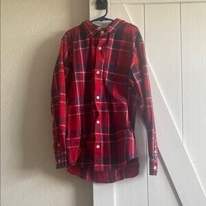 Old Navy Size Large Red and Navy Plaid Boys Flannel Button Down Shirt